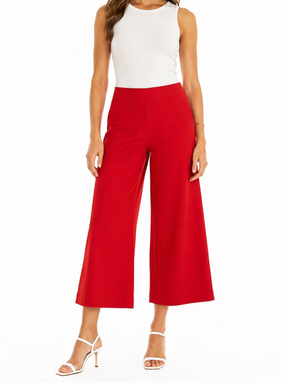Spanx red wide leg crop pull on pants TALL M
